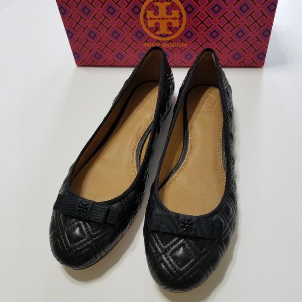 NIB Tory Burch Marion Quilted Leather Ballet Flat in Perfect Black Size 7, 7.5 - Picture 3 of 16